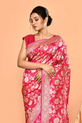 'Gulabi Sadi' Deep Pink Pure Katan Silk Banarasi Handloom Saree